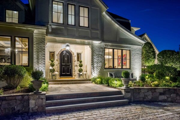 East Greenwich Exterior Home Transformation Front Entrance at night