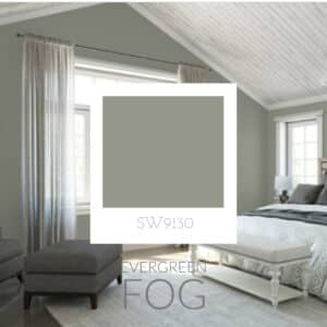 2022 Interior paint trending colors Sherwin Williams color of the year Evergreen Fog