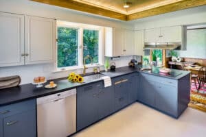 Retro kitchen with refinished metal cabinetry