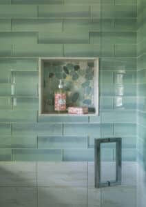 aqua shower wall tile in 1/2 running bond