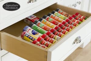 Spice drawer inserts organize your spices in an easy-to-view arrangement.
