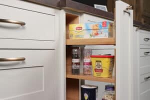 The spice rack pullout column organizes spices in a narrow drawer