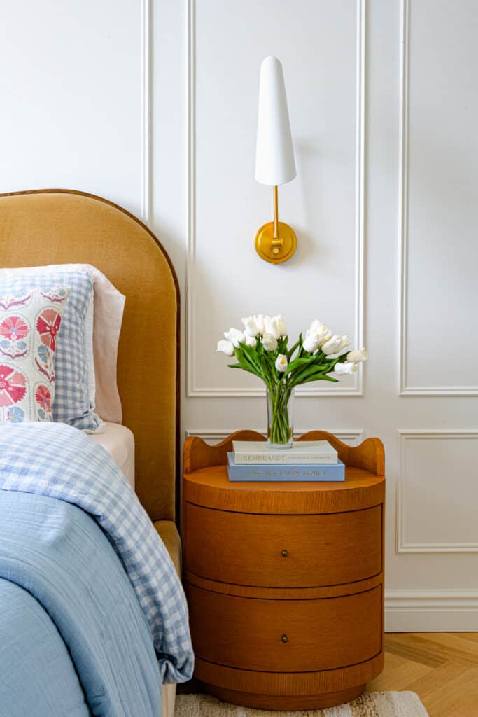 Detailed wall trim in French Modern living room