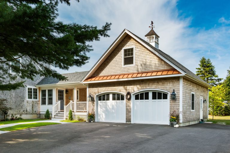 a shingle-style garage and mudroom addition in South Kingstown, RI by design build firm Red House Design Build